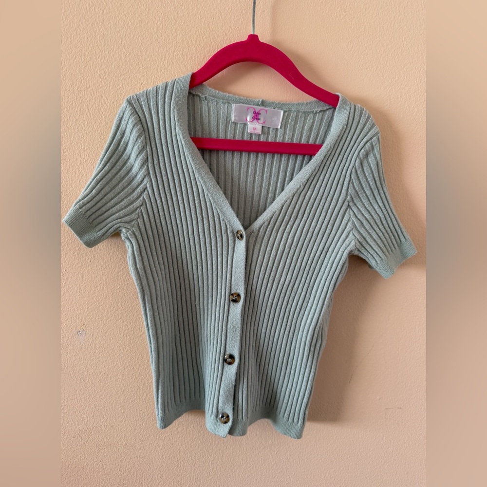 Chloe + Cyrus Green Short sleeve Ribbed button down Cardigan size girls Med